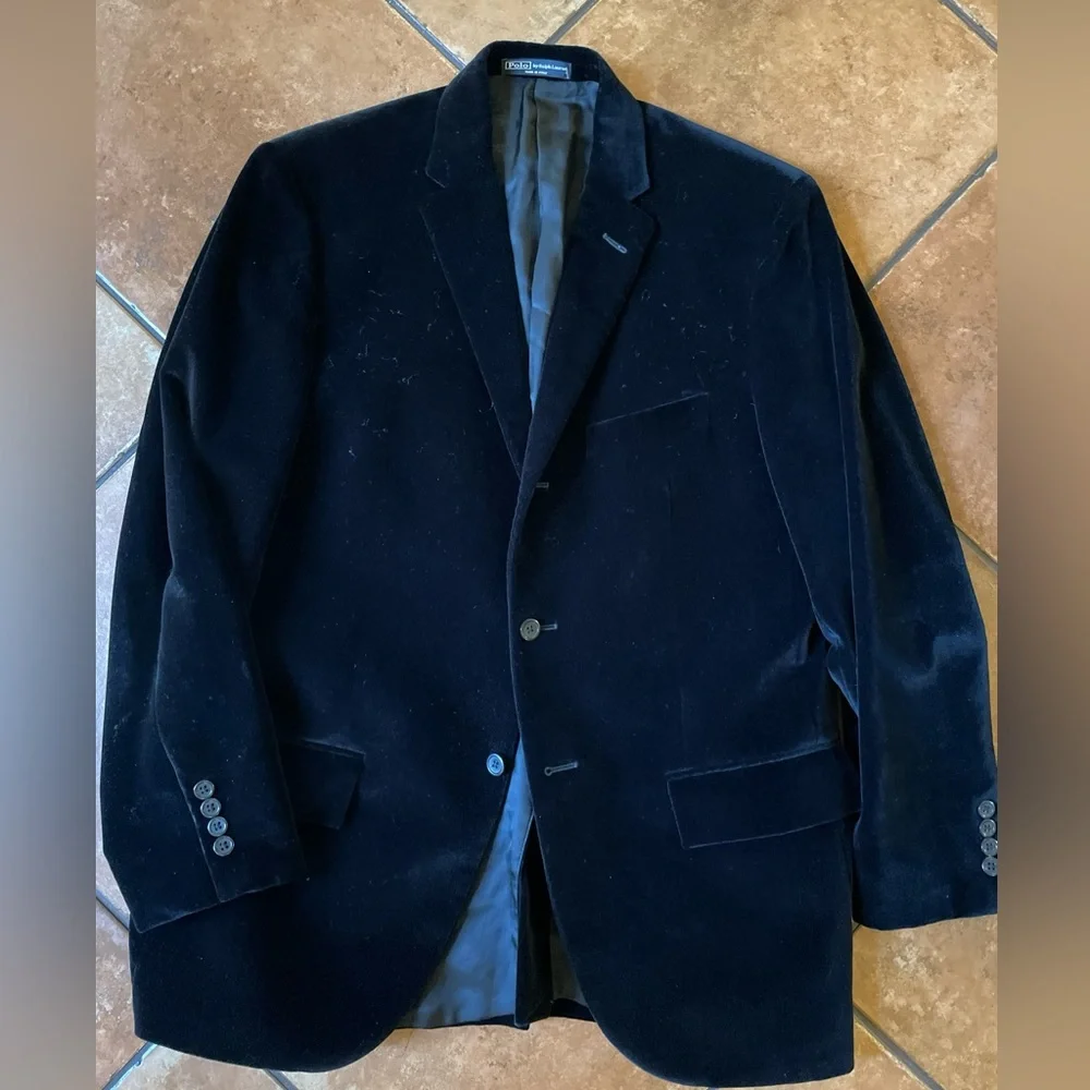 Polo‎ Ralph Lauren Made in Italy Vintage 3/2 Roll Velvet Jacket in Black 42 R
